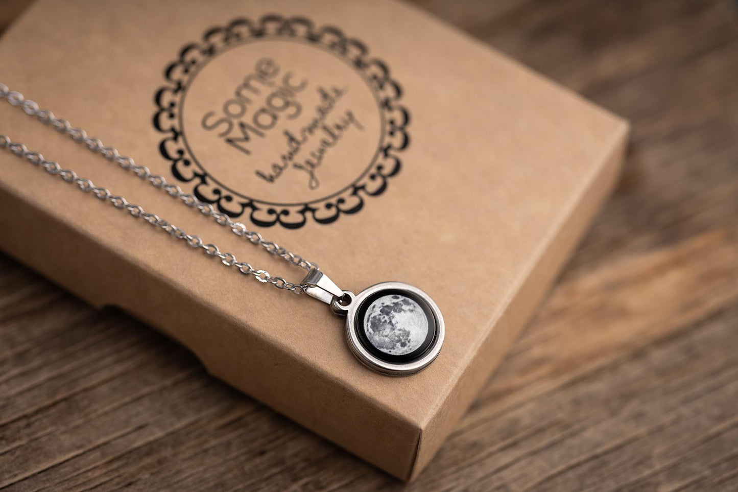 Waxing Gibbous or Any Moon Phase Necklace - Personalized Pendant with Optional Back Engraving and Adjustable Chain - Birthday Gift