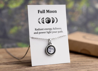 Waxing Gibbous or Any Moon Phase Necklace - Personalized Pendant with Optional Back Engraving and Adjustable Chain - Birthday Gift