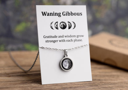 Waxing Crescent or Any Moon Phase Necklace - Personalized Pendant with Optional Back Engraving and Adjustable Chain - Birthday Gift