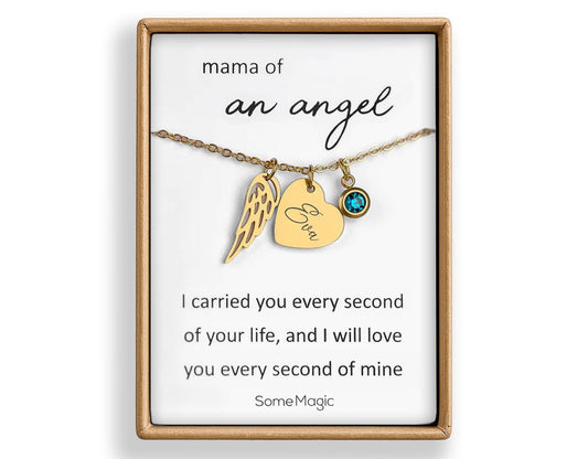 Baby Loss Sympathy Gift, Memorial Child Loss Necklace, Stillborn Remembrance Jewelry, Miscarriage Keepsake, Angel Wing and Birthstone, KP.5