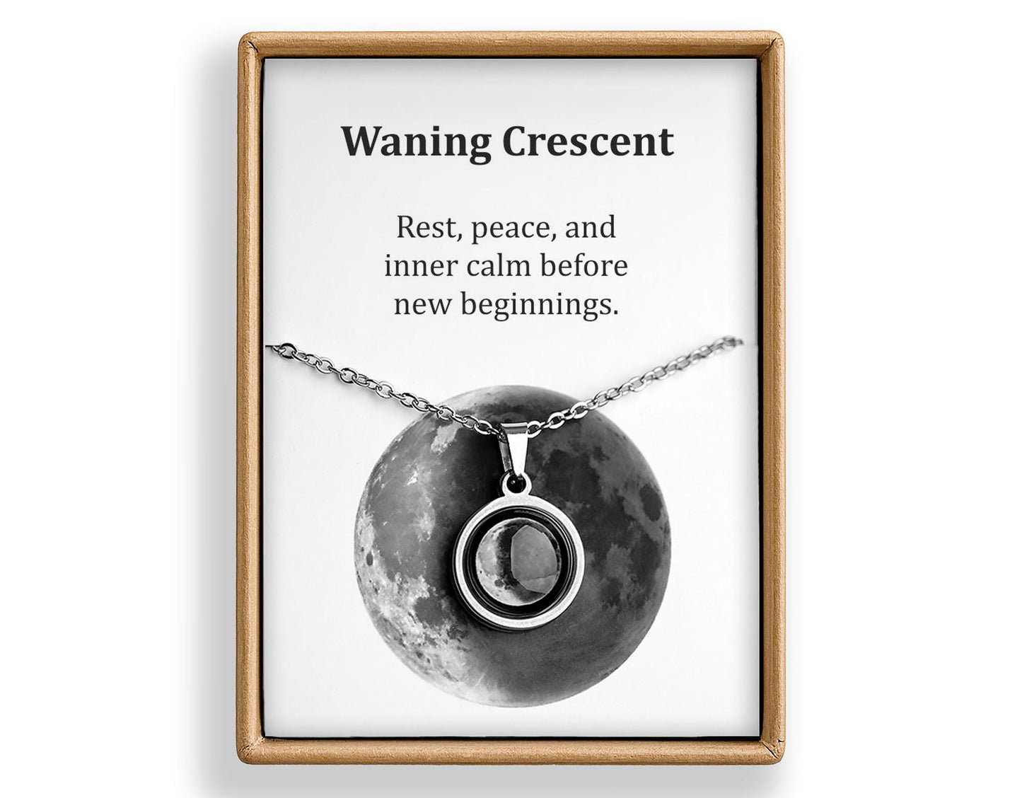 Waning Crescent or Any Moon Phase Necklace - Personalized Lunar Pendant with Custom Engraving and Adjustable Chain - Birthday Gift for Her