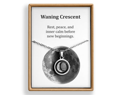 Waning Crescent or Any Moon Phase Necklace - Personalized Lunar Pendant with Custom Engraving and Adjustable Chain - Birthday Gift for Her