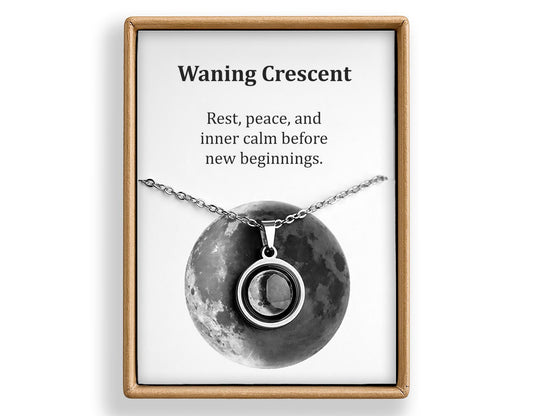 Waning Crescent or Any Moon Phase Necklace - Personalized Lunar Pendant with Custom Engraving and Adjustable Chain - Birthday Gift for Her