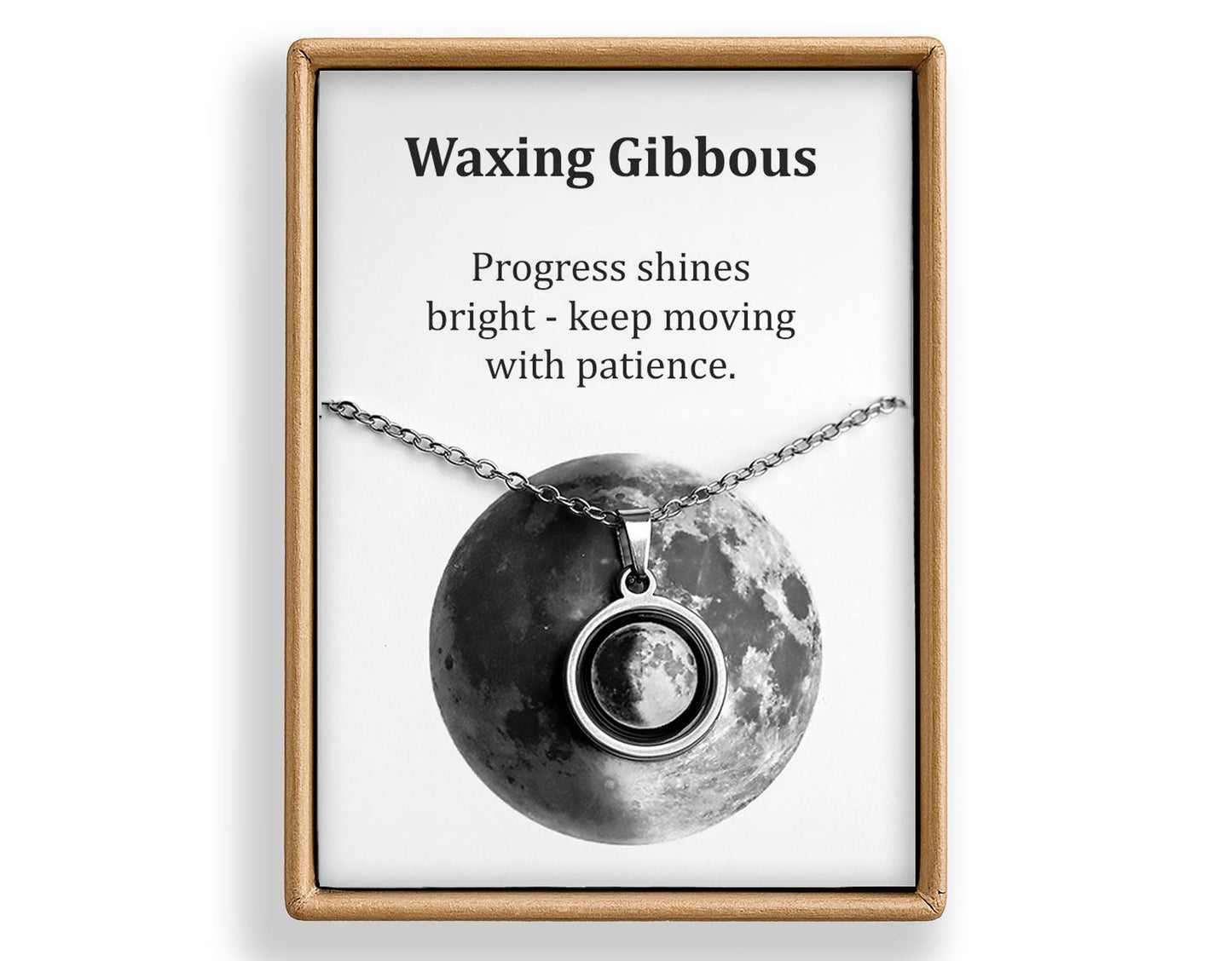 Waxing Gibbous or Any Moon Phase Necklace - Personalized Lunar Pendant with Custom Engraving and Adjustable Chain - Birthday Gift for Her