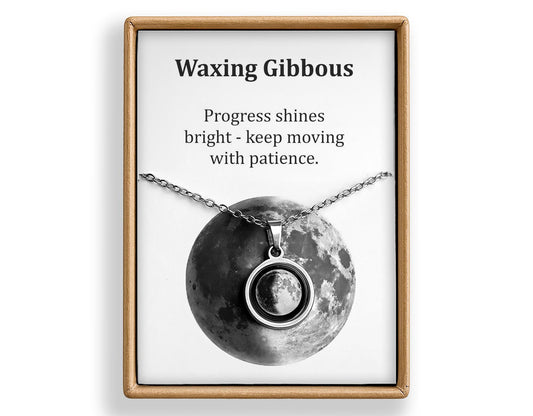 Waxing Gibbous or Any Moon Phase Necklace - Personalized Lunar Pendant with Custom Engraving and Adjustable Chain - Birthday Gift for Her