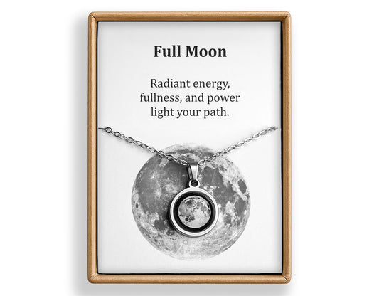 Full Moon or Any Moon Phase Necklace - Personalized Lunar Pendant with Custom Engraving and Adjustable Chain - Birthday Gift for Her