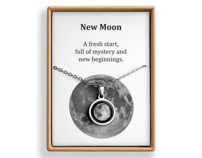 New Moon or Any Moon Phase Necklace - Personalized Lunar Pendant with Custom Engraving and Adjustable Chain - Birthday Gift for Her