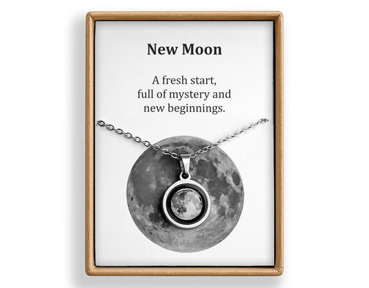 New Moon or Any Moon Phase Necklace - Personalized Lunar Pendant with Custom Engraving and Adjustable Chain - Birthday Gift for Her