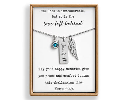 Sympathy Gift for Baby Loss - Memorial Necklace with Angel Wing & Birthstone, Miscarriage or Stillborn Remembrance Jewelry, Grief Gift, KP.5