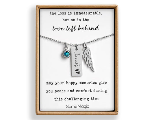 Sympathy Gift for Baby Loss - Memorial Necklace with Angel Wing & Birthstone, Miscarriage or Stillborn Remembrance Jewelry, Grief Gift, KP.5