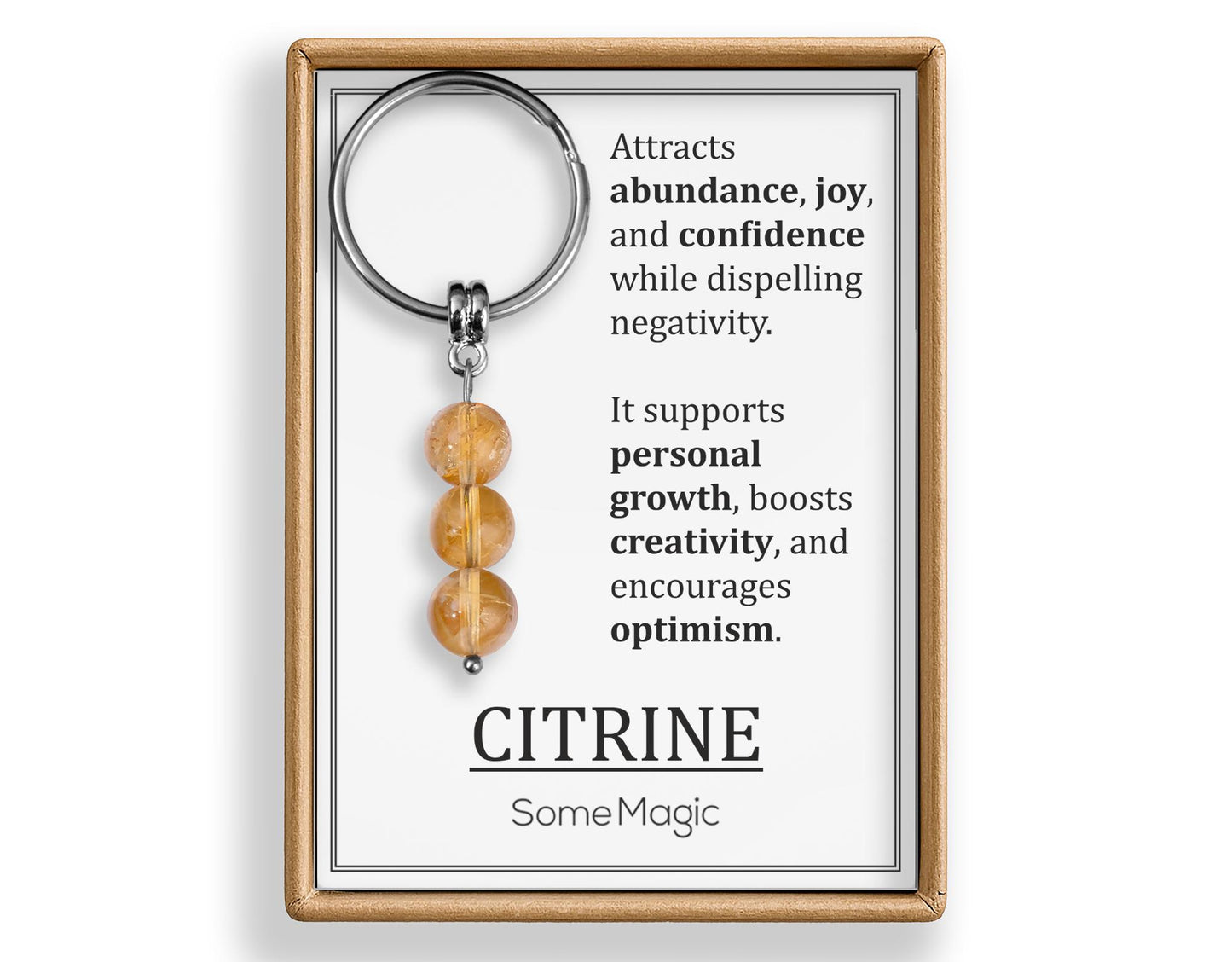 Citrine Gemstone Keychain - Mineral Crystal Yellow Keyring with Meaning Card and Gift Box, Abundance, Joy and Confidence Gift, MGM