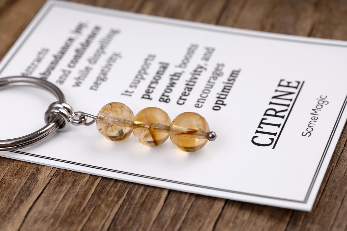 Citrine Gemstone Keychain - Mineral Crystal Yellow Keyring with Meaning Card and Gift Box, Abundance, Joy and Confidence Gift, MGM