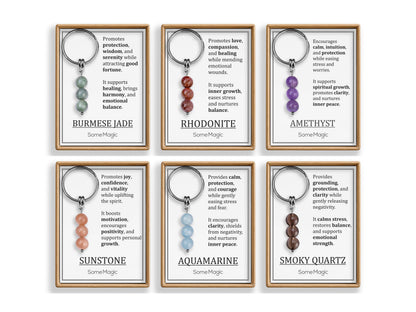 Aquamarine Gemstone Keychain - Genuine Mineral Crystal Blue Keyring with Meaning Card and Gift Box, Balance, Courage & Protection Gift, MGM