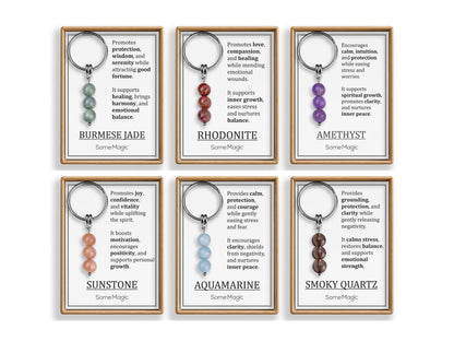 Smoky Quartz Gemstone Keychain - Genuine Mineral Crystal Brown Keyring with Meaning Card and Gift Box, Protection and Grounding Gift, MGM