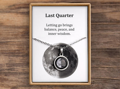 Last Quarter or Any Moon Phase Necklace with Gift Box & Card Ready to Give Personalized Lunar Pendant with Engraving and Adjustable Chain