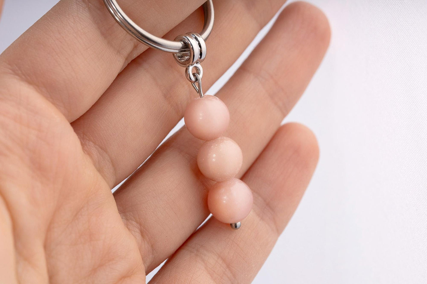 Pink Opal Gemstone Keychain - Genuine Mineral Crystal Pink Keyring with Meaning Card and Gift Box, Love, Healing and Peace Gift, MGM