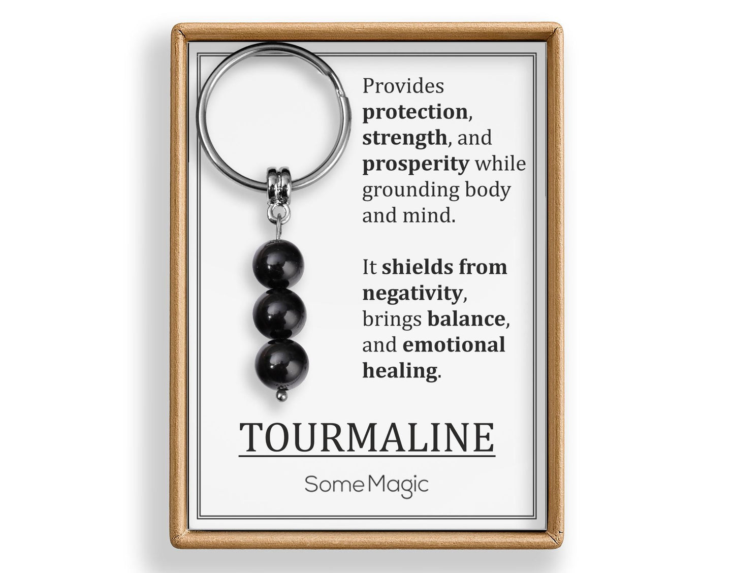 Tourmaline Gemstone Keychain - Mineral Crystal Black Keyring with Meaning Card and Gift Box, Protection and Prosperity Gift, MGM
