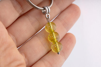 Peridot Gemstone Keychain - Genuine Mineral Crystal Green Keyring with Meaning Card and Gift Box, Happiness and Protection Gift, MGM
