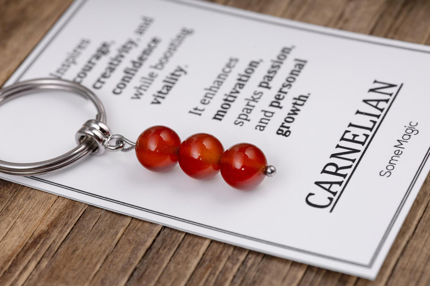 Carnelian Gemstone Keychain - Genuine Mineral Crystal Red Keyring with Meaning Card and Gift Box, Motivation, Vitality & Courage Gift, MGM