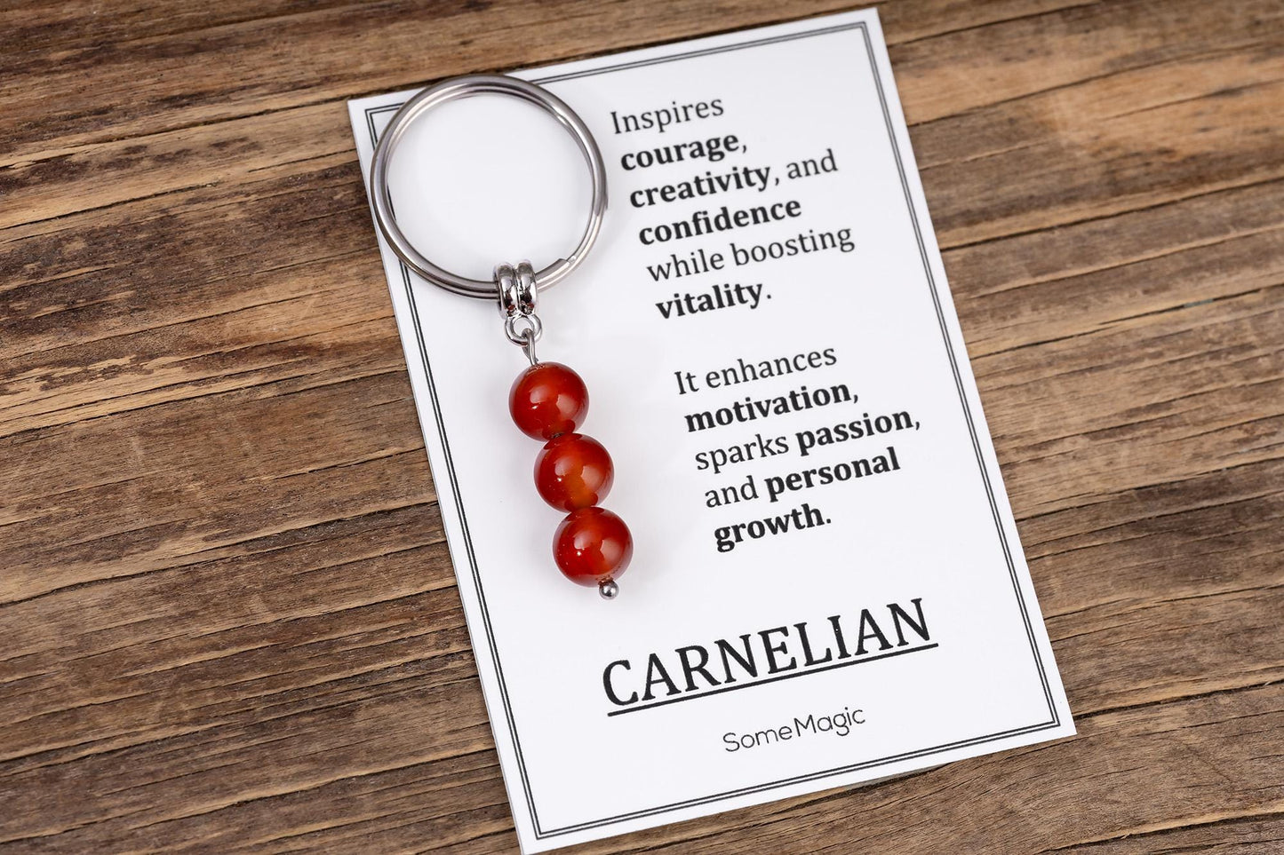 Carnelian Gemstone Keychain - Genuine Mineral Crystal Red Keyring with Meaning Card and Gift Box, Motivation, Vitality & Courage Gift, MGM