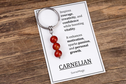 Carnelian Gemstone Keychain - Genuine Mineral Crystal Red Keyring with Meaning Card and Gift Box, Motivation, Vitality & Courage Gift, MGM