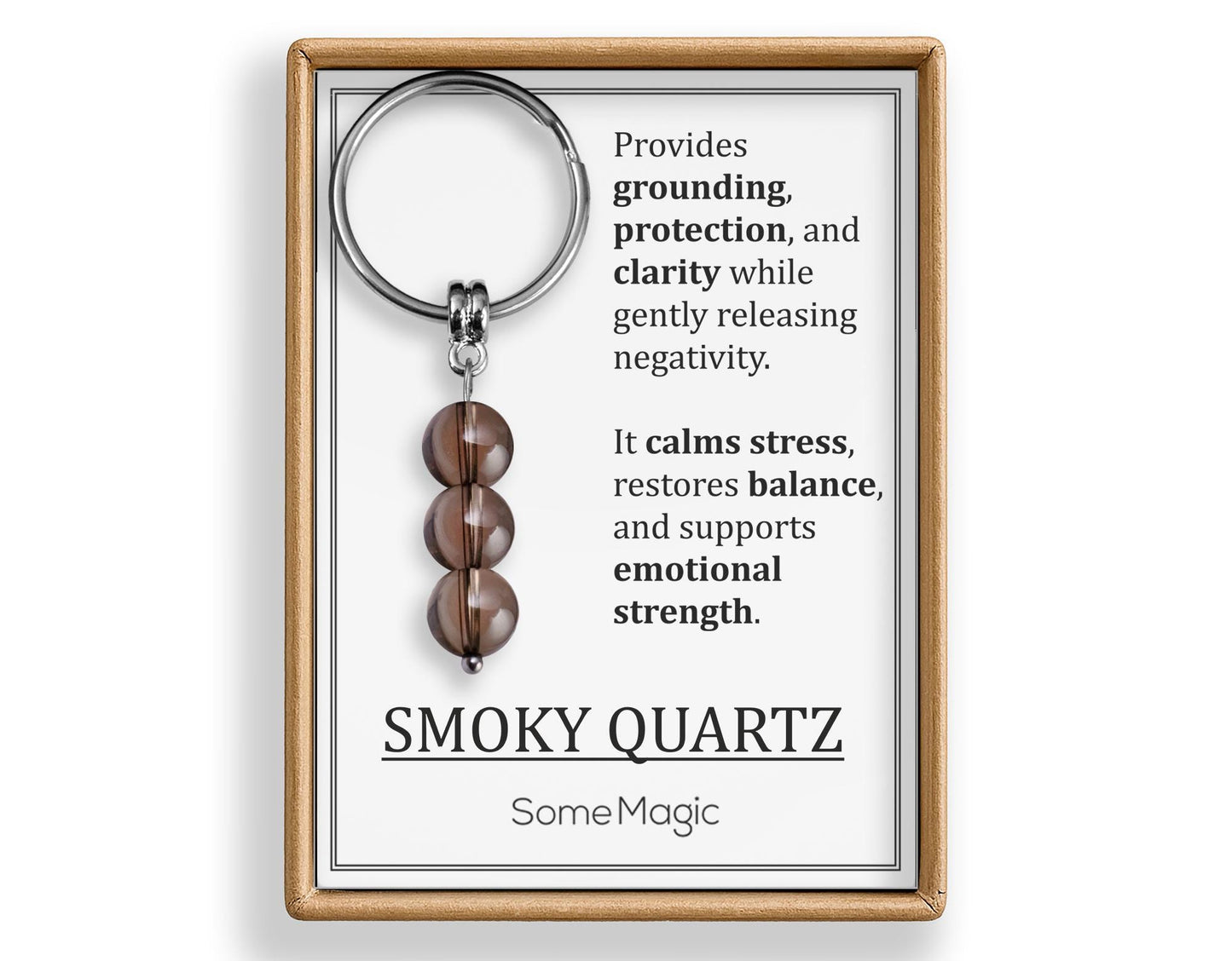 Smoky Quartz Gemstone Keychain - Genuine Mineral Crystal Brown Keyring with Meaning Card and Gift Box, Protection and Grounding Gift, MGM
