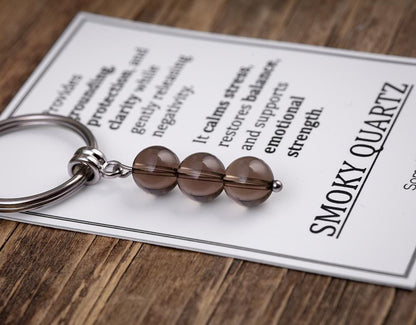 Smoky Quartz Gemstone Keychain - Genuine Mineral Crystal Brown Keyring with Meaning Card and Gift Box, Protection and Grounding Gift, MGM