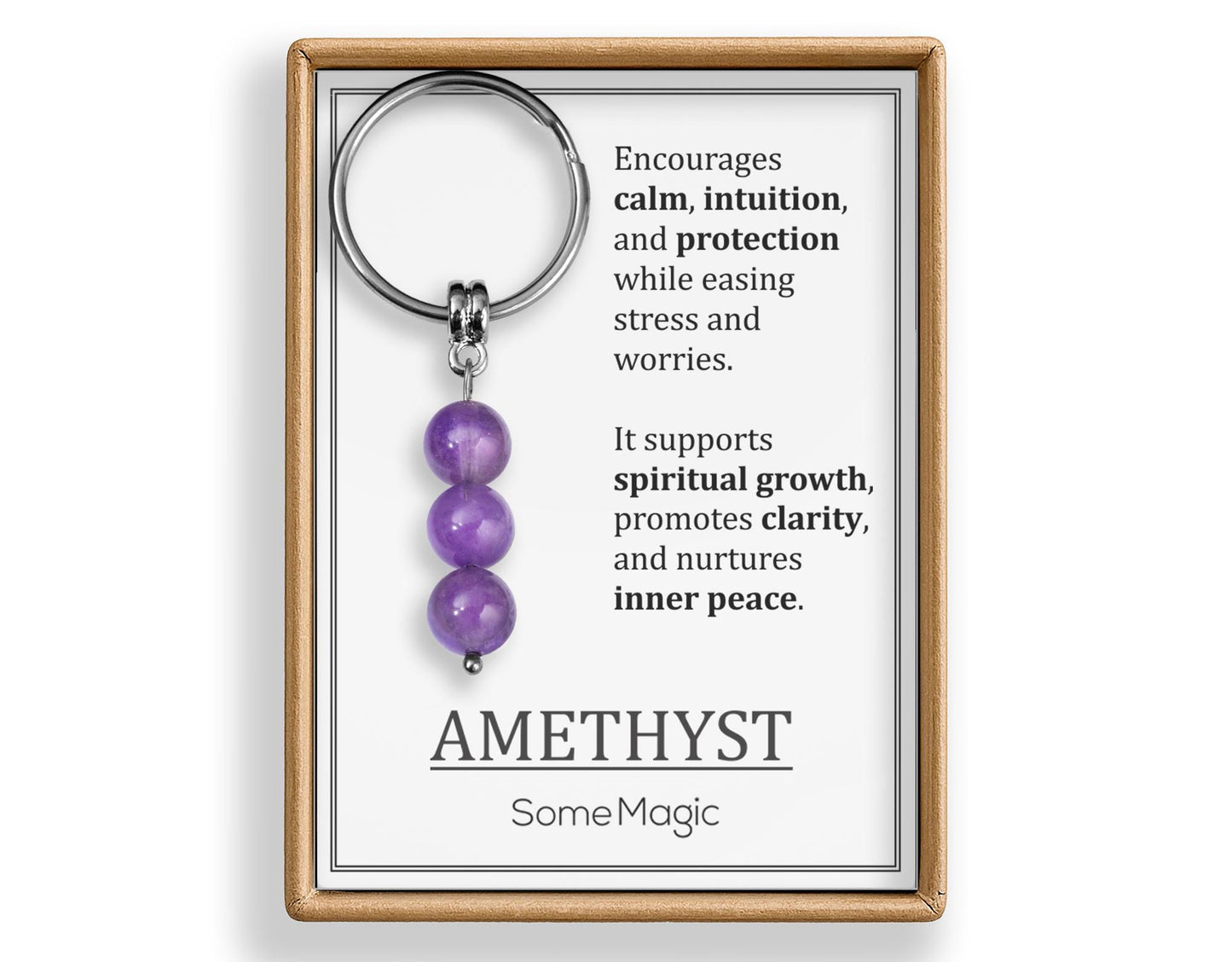 Amethyst Gemstone Keychain - Genuine Mineral Crystal Purple Keyring with Meaning Card and Gift Box, Balance, Clarity & Protection Gift, MGM