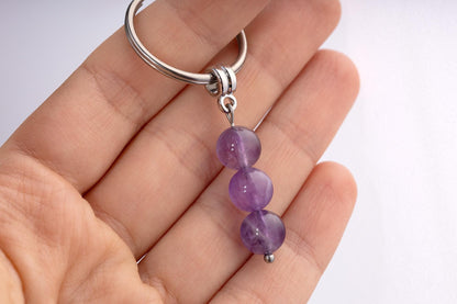 Amethyst Gemstone Keychain - Genuine Mineral Crystal Purple Keyring with Meaning Card and Gift Box, Balance, Clarity & Protection Gift, MGM