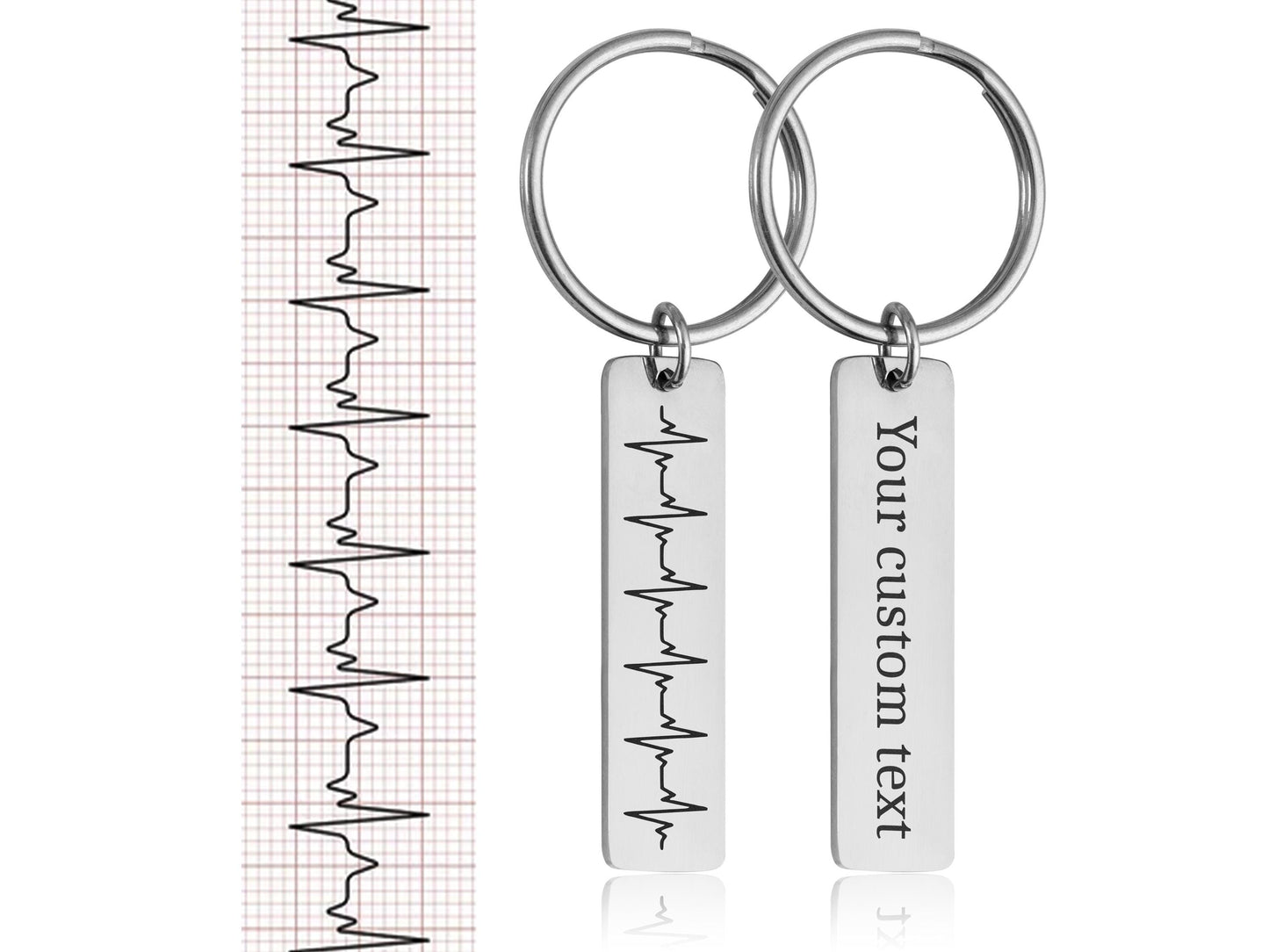 Engraved Heartbeat Keychain - Custom Baby Cardiogram or Soundwave Keyring, Personalized Memorial Keepsake, Expecting Daddy to Be Gift, C.2