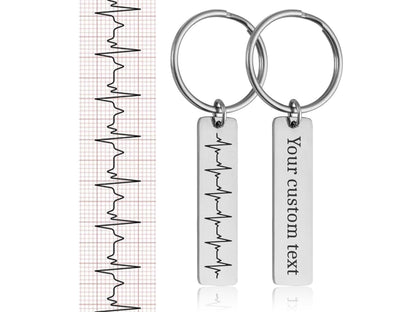 Engraved Heartbeat Keychain - Custom Baby Cardiogram or Soundwave Keyring, Personalized Memorial Keepsake, Expecting Daddy to Be Gift, C.2