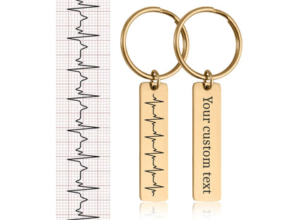 Engraved Heartbeat Keychain - Custom Baby Cardiogram or Soundwave Keyring, Personalized Memorial Keepsake, Expecting Daddy to Be Gift, C.2