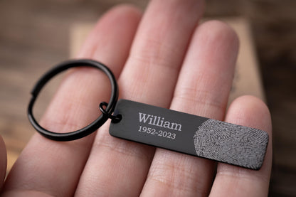 Memorial Fingerprint and Handwriting Keychain Funeral Gift, Laser Engraved Custom Signature Keyring, Personalized Grief Keepsake, C.2