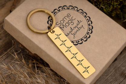 Personalized Heartbeat Keychain - Baby Cardiogram or Soundwave Keyring, Memorial Heartbeat Keepsake, Custom Engraved New Daddy Gift, C.2