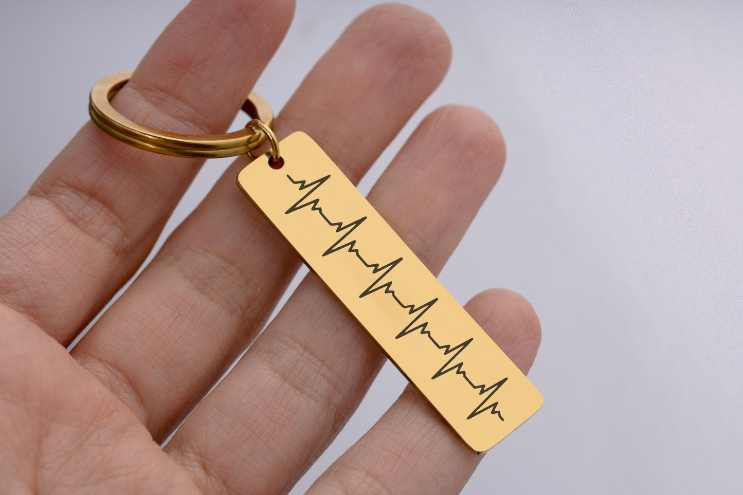 Personalized Heartbeat Keychain - Baby Cardiogram or Soundwave Keyring, Memorial Heartbeat Keepsake, Custom Engraved New Daddy Gift, C.2
