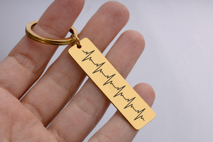Engraved Heartbeat Keychain - Custom Baby Cardiogram or Soundwave Keyring, Personalized Memorial Keepsake, Expecting Daddy to Be Gift, C.2