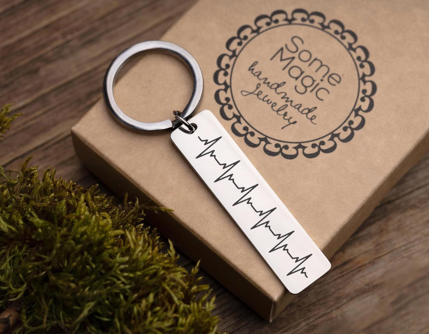 Personalized Heartbeat Keychain - Baby Cardiogram or Soundwave Keyring, Memorial Heartbeat Keepsake, Custom Engraved New Daddy Gift, C.2