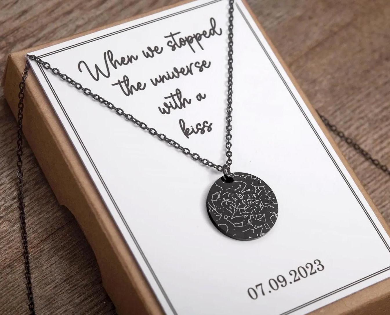 Personalized Star Map Necklace, Engraved Custom Gift for Her, Birthday Gift for Women, Wedding Anniversary Gift for Wife, KP.10