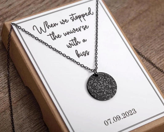 Personalized Star Map Necklace, Engraved Custom Gift for Her, Birthday Gift for Women, Wedding Anniversary Gift for Wife, KP.10