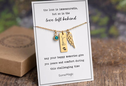 Sympathy Gift for Baby Loss - Memorial Necklace with Angel Wing & Birthstone - Miscarriage Gift - Loss of Baby or Child Loss Grief Gift KP.5