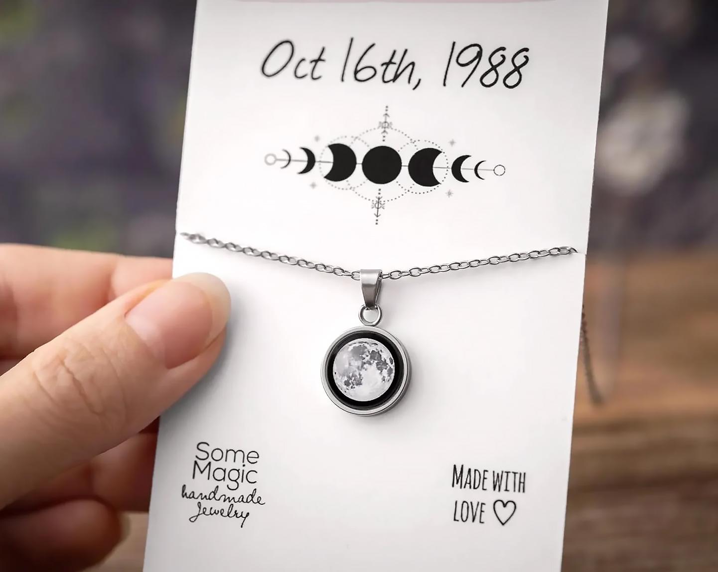 Custom Moon Phase by Date Necklace, Jewelry Gift for Daughter, Girlfriend Anniversary Gift, Personalized Birthday Gift for Her, KP.13