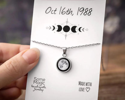 Custom Moon Phase by Date Necklace, Jewelry Gift for Daughter, Girlfriend Anniversary Gift, Personalized Birthday Gift for Her, KP.13