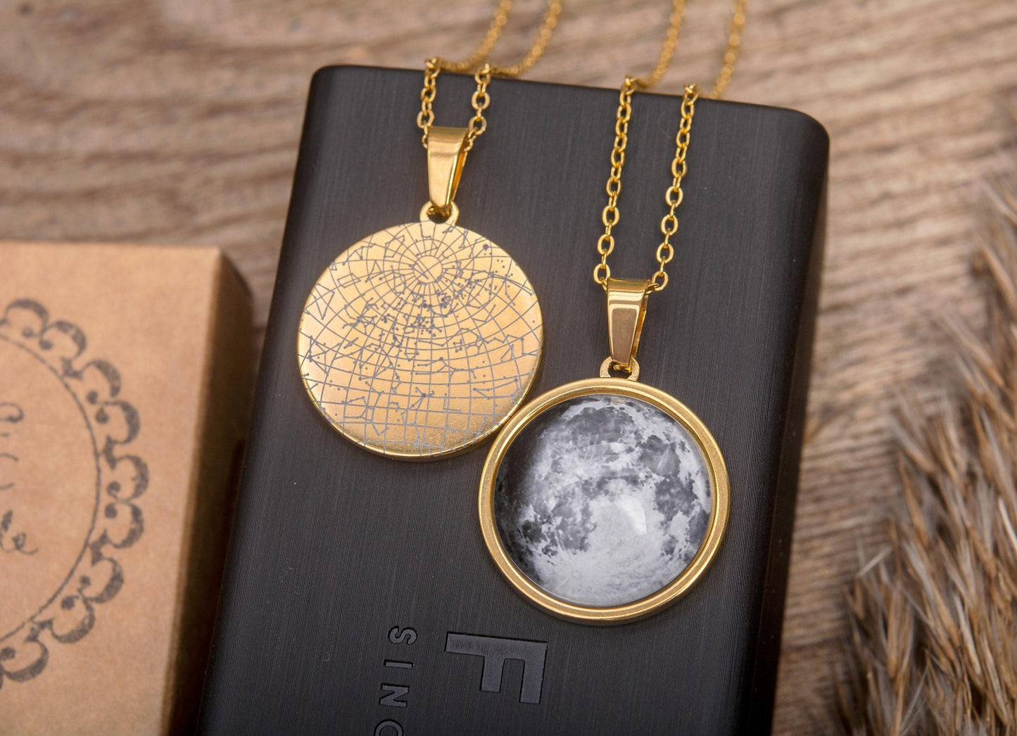 Custom Star Map & Moon Phase Necklace, Jewelry Birthday Gift for Women, Anniversary Gift for Her, Engraved Silver or Gold Pendant, KP.7