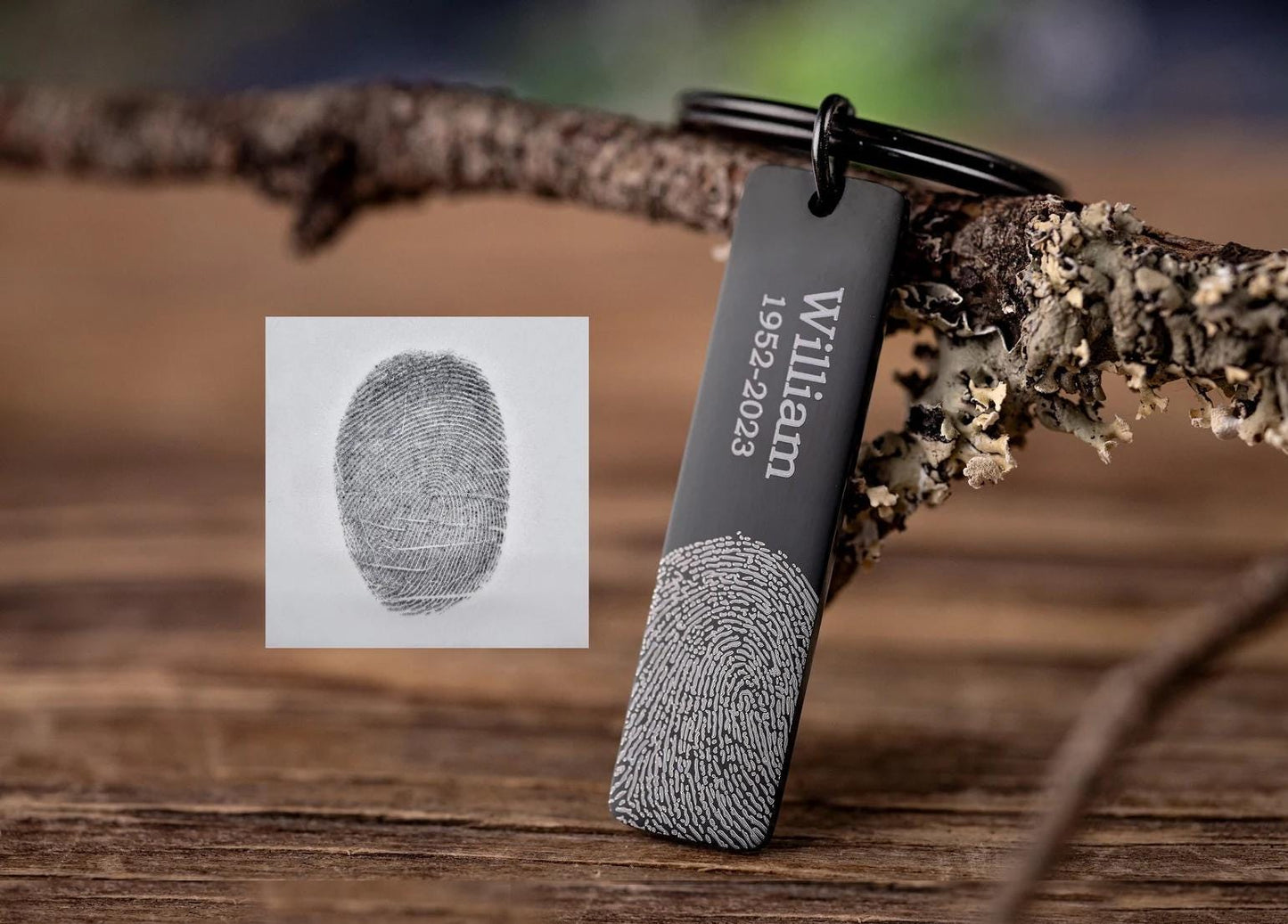 Custom Fingerprint Keychain - Personalized Thumbprint Keyring with Engraving - Memorial Gift for Him - Loss of Father or Mother Keepsake C.2