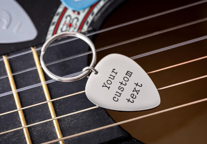 Actual Fingerprint Keychain, Guitar Pick Keychain, Engraved Custom Keyring, Memorial Gift, Loss of Father, Personalized Sympathy Gift, C.2