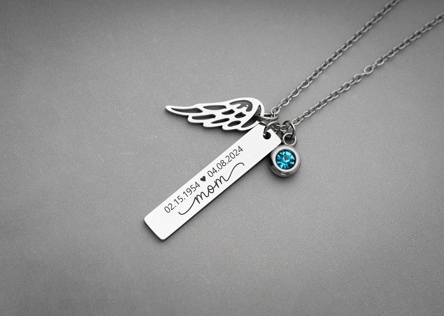 Loss of Mom Bereavement Gift Personalized Necklace with Wing and Birthstone Charm, Custom Memorial Jewelry, Sympathy Gift for Her, KP.6