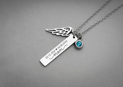 Loss of Mom Bereavement Gift Personalized Necklace with Wing and Birthstone Charm, Custom Memorial Jewelry, Sympathy Gift for Her, KP.6
