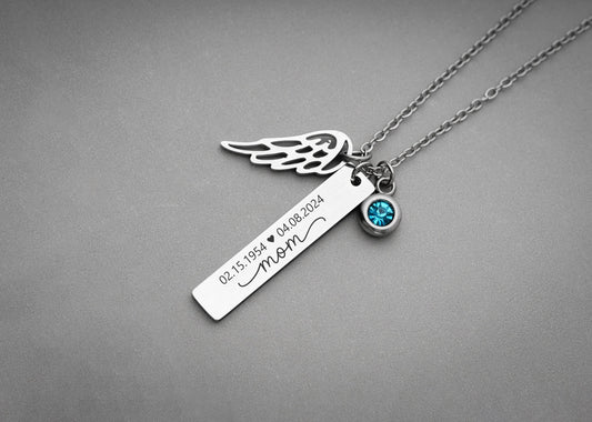 Loss of Mom Bereavement Gift Personalized Necklace with Wing and Birthstone Charm, Custom Memorial Jewelry, Sympathy Gift for Her, KP.6