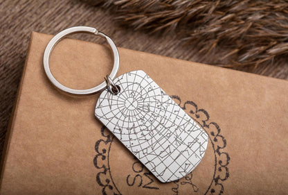 Custom Star Map Keychain, Engraved Personalized Night Sky Keyring, Star Map by Date, Birthday Gift for Men, Anniversary Gift for Him, RP.2