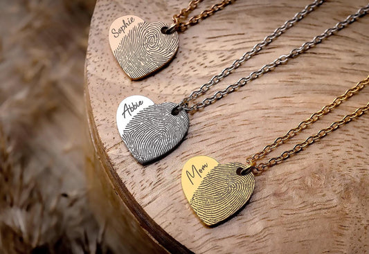 Loss of Mother Keepsake Heart Necklace with Actual Fingerprint and Angel Wing, Personalized Memorial Sympathy Jewelry Gift for Her, KP.2
